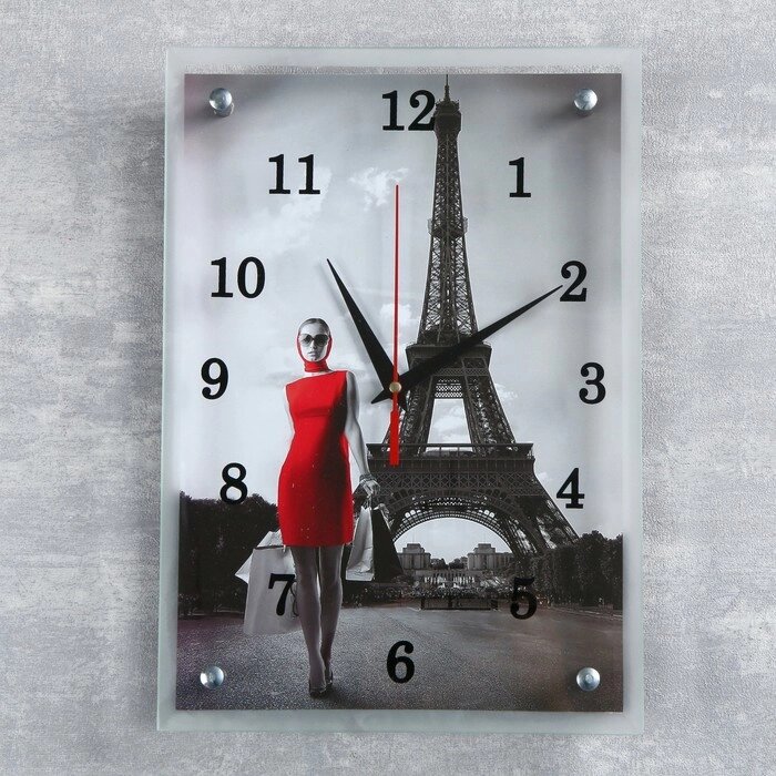 Часы настенные, серия: Город, "Девушка в красном платье в Париже", микс 25х35 см от компании Интернет-гипермаркет «MOLL» - фото 1
