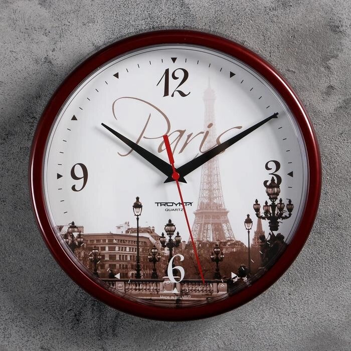 Часы настенные, серия: Город, "Париж", бордовый обод, 23х23 см от компании Интернет-гипермаркет «MOLL» - фото 1