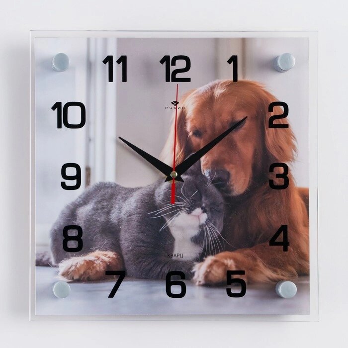 Часы настенные, серия: Интерьер, "Кошка с собакой", 25 х 25 см от компании Интернет-гипермаркет «MOLL» - фото 1
