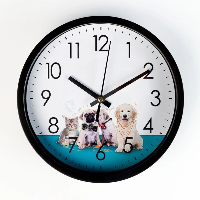 Часы настенные, серия: Интерьер, "Котенок и щенята", плавный ход, d-20 см от компании Интернет-гипермаркет «MOLL» - фото 1