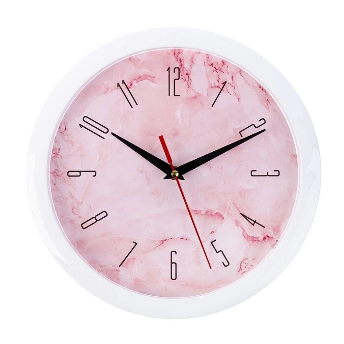 Часы настенные, серия: Интерьер, "Розовый мрамор", плавный ход, d-28, белый обод от компании Интернет-гипермаркет «MOLL» - фото 1
