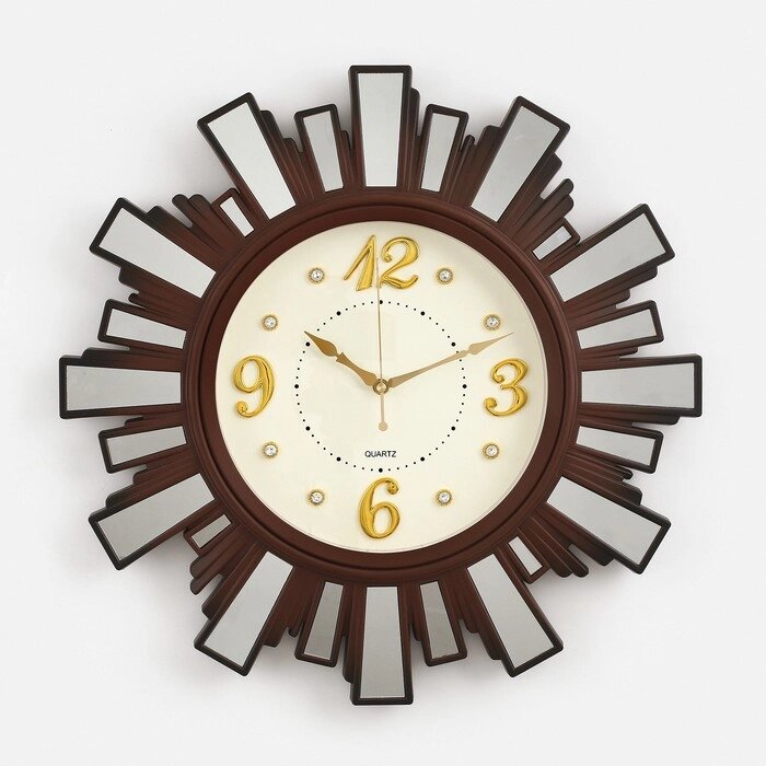 Часы настенные, серия: Классика "Лучики Солнца" d=53 см, с зеркалом, малиновые, плавный ход от компании Интернет-гипермаркет «MOLL» - фото 1