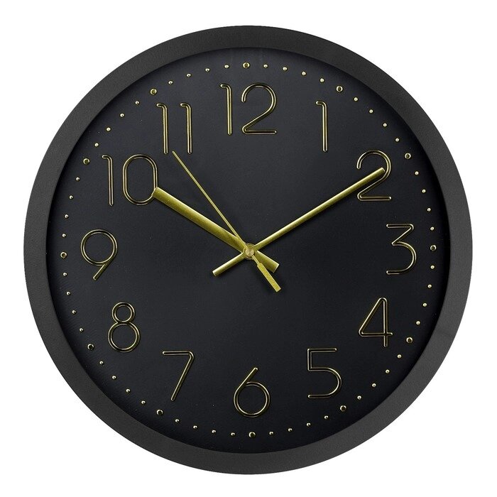 Часы настенные, серия: Классика, плавный ход, d-30.5 см, черные, цифры золото от компании Интернет-гипермаркет «MOLL» - фото 1