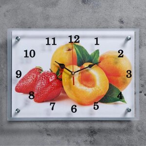 Часы настенные, серия: Кухня, "Абрикосы и клубника", 25х35 см, микс