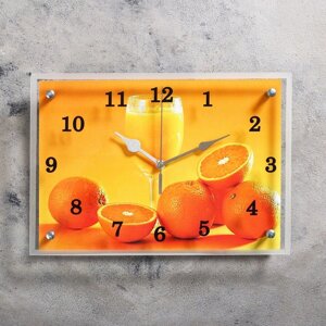 Часы настенные, серия: Кухня, "Апельсины и бокал", 25х35 см, микс