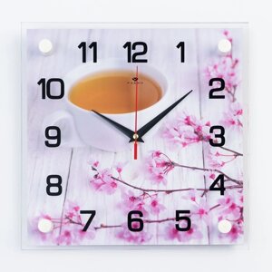 Часы настенные, серия: Кухня, "Чай и сакура", 25 х 25 см
