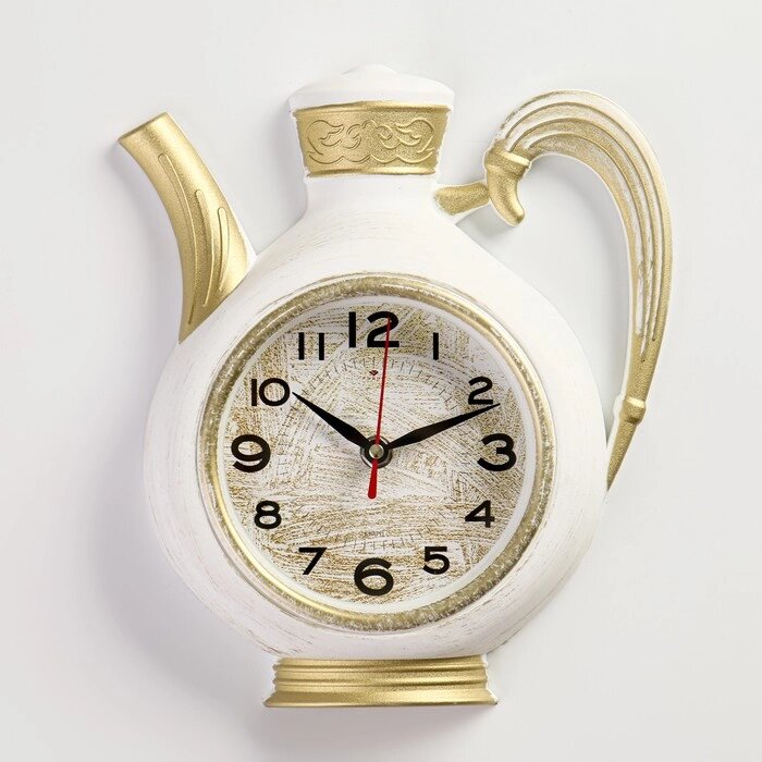Часы настенные, серия: Кухня "Чайник" 26,5х24см, корпус белый с золотом от компании Интернет-гипермаркет «MOLL» - фото 1