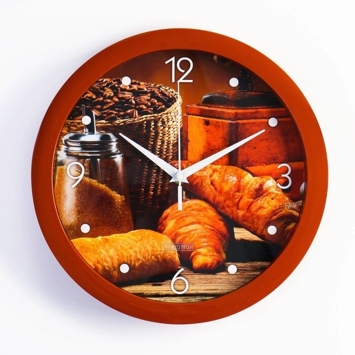 Часы настенные, серия: Кухня, "Круассан с кофе", плавный ход, d=28 см от компании Интернет-гипермаркет «MOLL» - фото 1