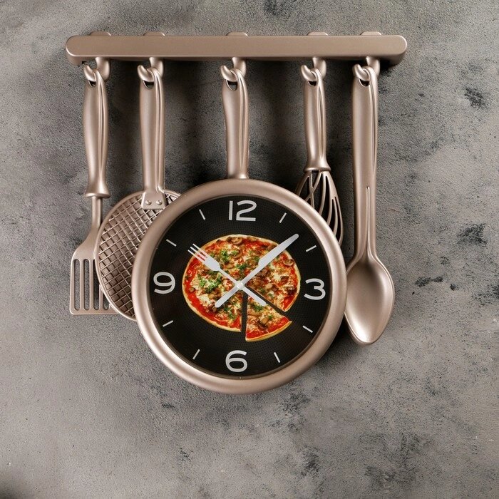Часы настенные, серия: Кухня, "Кухонная утварь", бронзовые, 32х34 см, плавный ход от компании Интернет-гипермаркет «MOLL» - фото 1