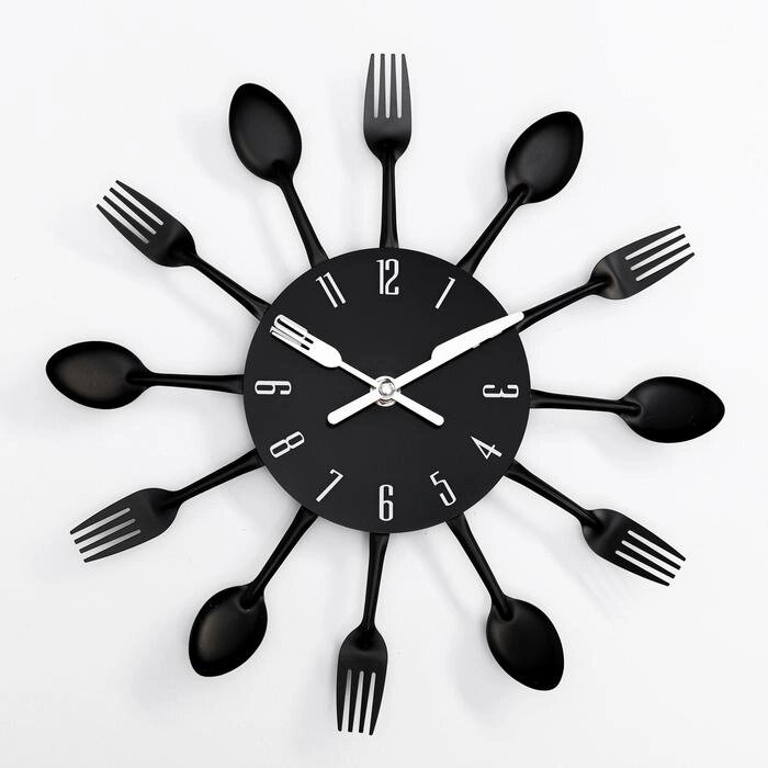 Часы настенные, серия: Кухня, "Столовые приборы", черные d=29 см от компании Интернет-гипермаркет «MOLL» - фото 1