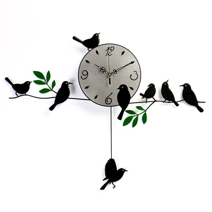 Часы настенные, серия: Маятник, "Птички на веточках", плавный ход, 74х52 см от компании Интернет-гипермаркет «MOLL» - фото 1