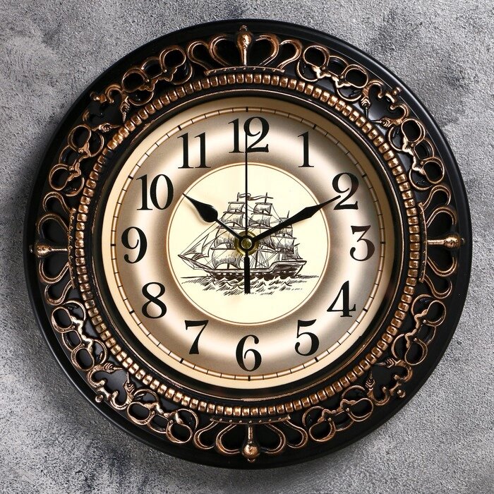 Часы настенные, серия: Море, "Фрегат", тёмно-коричневые, d=25 см от компании Интернет-гипермаркет «MOLL» - фото 1