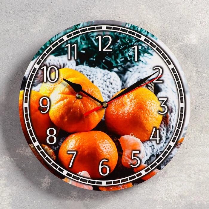 Часы настенные, серия: Новый год, "Мандарины", d=24 см, плавный ход, микс стрелки от компании Интернет-гипермаркет «MOLL» - фото 1