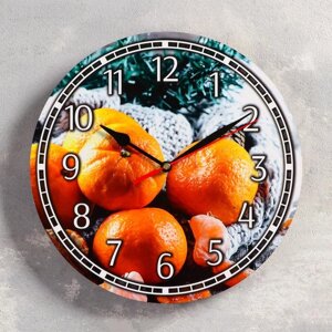 Часы настенные, серия: Новый год, "Мандарины", d=24 см, плавный ход, микс стрелки