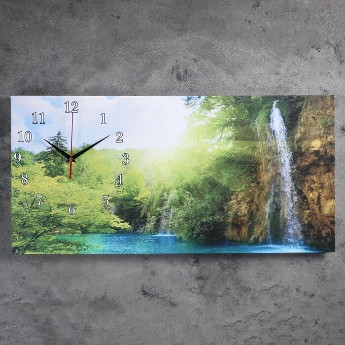Часы настенные, серия: Природа, на холсте "Лесной водопад", 40х76  см, микс от компании Интернет-гипермаркет «MOLL» - фото 1