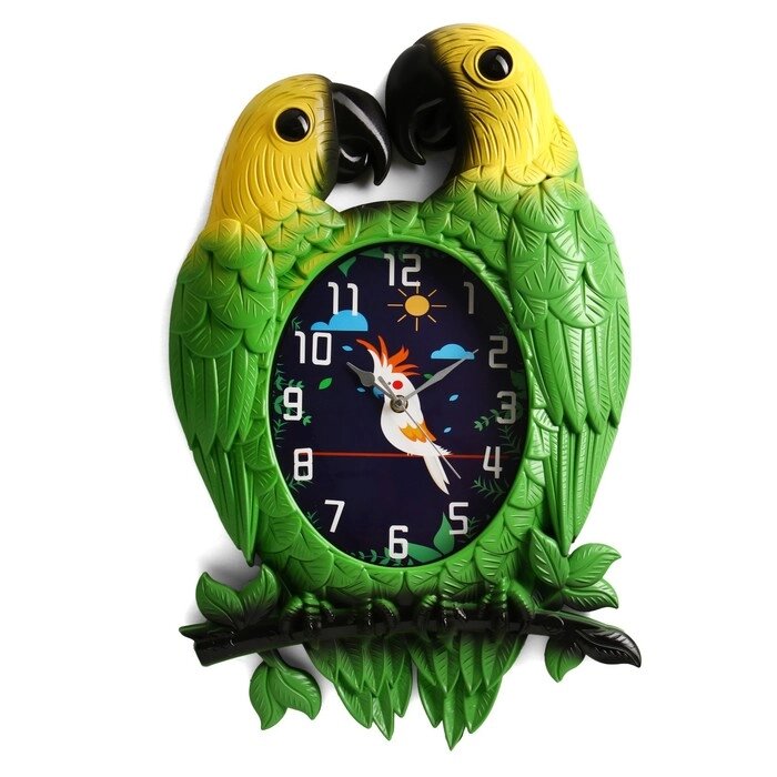Часы настенные, серия: Животные, "Попугаи", плавный ход, циферблат 24 х 19 см, 35 х 54 см от компании Интернет-гипермаркет «MOLL» - фото 1