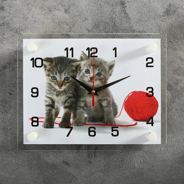 Часы настенные, серия: Животный мир, "Котята с клубком", 20х26  см, микс от компании Интернет-гипермаркет «MOLL» - фото 1