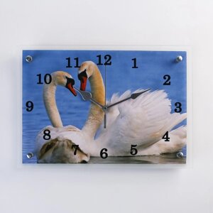 Часы настенные, серия: Животный мир, "Лебеди", 25х35 см, микс
