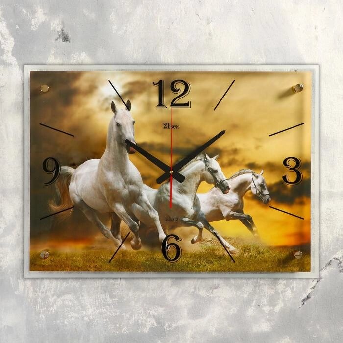 Часы настенные, серия: Животный мир, "Лошади" 40х56  см, микс от компании Интернет-гипермаркет «MOLL» - фото 1