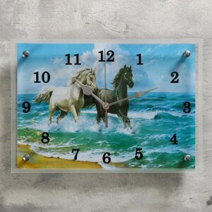 Часы настенные, серия: Животный мир, "Лошади в море", 25х35 см, микс