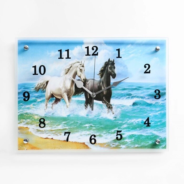 Часы настенные, серия: Животный мир, "Лошади в море", 30х40  см, микс от компании Интернет-гипермаркет «MOLL» - фото 1