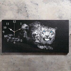 Часы настенные, серия: Животный мир, на холсте "Леопард", 40х76 см, микс