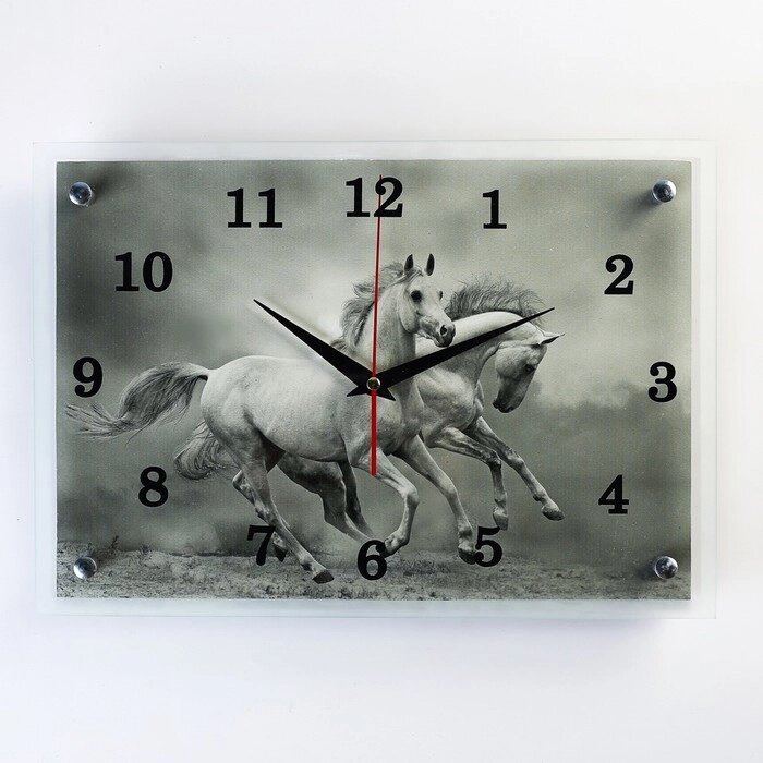 Часы настенные, серия: Животный мир, "Серые лошади", 25х35  см, микс от компании Интернет-гипермаркет «MOLL» - фото 1