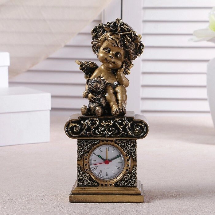 Часы настольные "Ангел с медвежонком", цвет золото, h=25.5 см, микс от компании Интернет-гипермаркет «MOLL» - фото 1