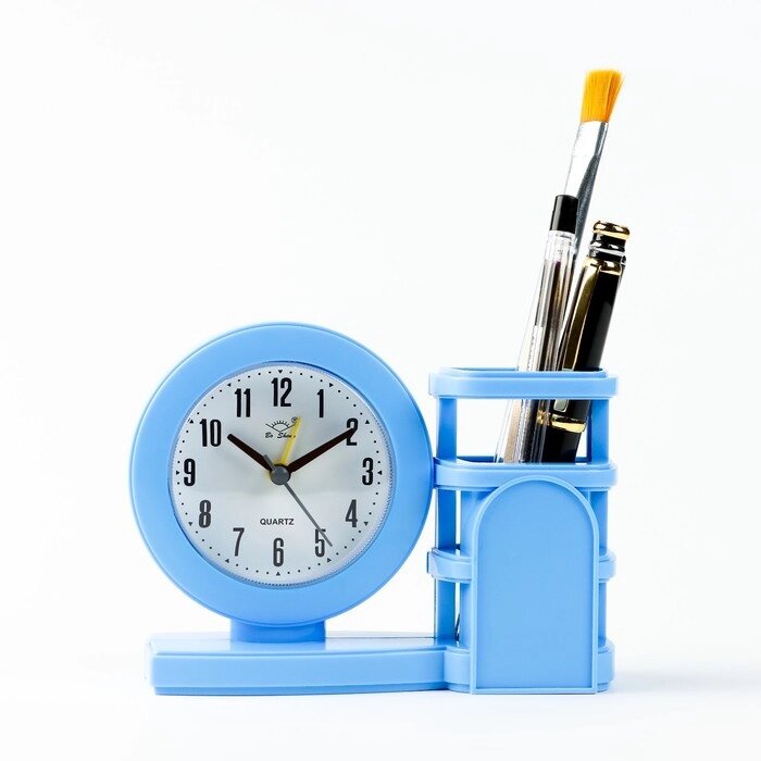 Часы настольные, дискретный ход, d-10 см, с органайзером, 15 х 5 х 11 см, синие от компании Интернет-гипермаркет «MOLL» - фото 1