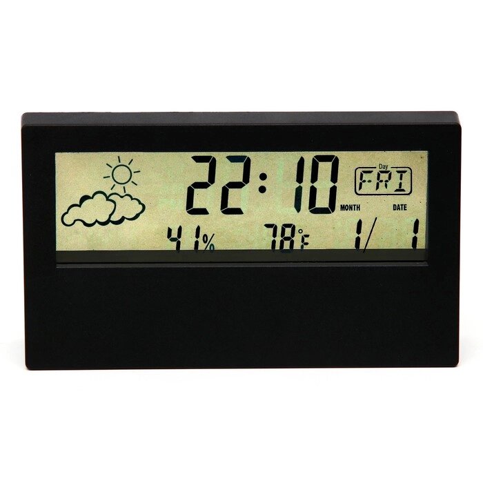 Часы настольные электронные: будильник, термометр, календарь, гигрометр, 13.3х7.4 см, черные от компании Интернет-гипермаркет «MOLL» - фото 1