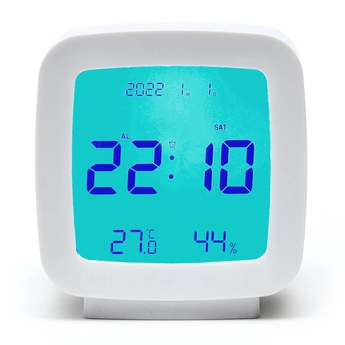 Часы настольные электронные: будильник, термометр, календарь, гигрометр, 7.8х8.3 см, белые от компании Интернет-гипермаркет «MOLL» - фото 1