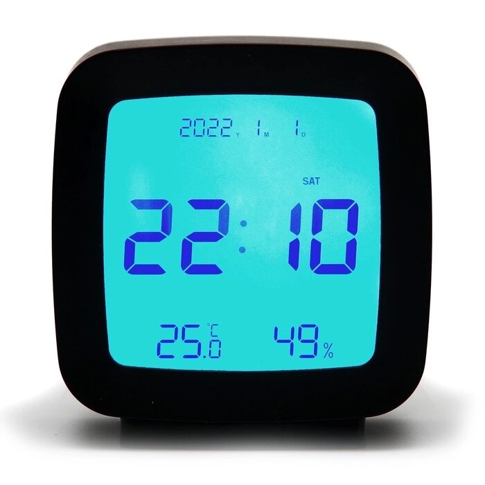 Часы настольные электронные: будильник, термометр, календарь, гигрометр, 7.8х8.3 см, черные от компании Интернет-гипермаркет «MOLL» - фото 1