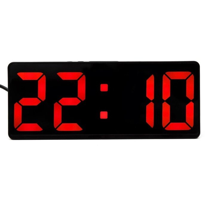 Часы настольные электронные: будильник, термометр, календарь, USB, 15х6.3 см, красные цифры от компании Интернет-гипермаркет «MOLL» - фото 1