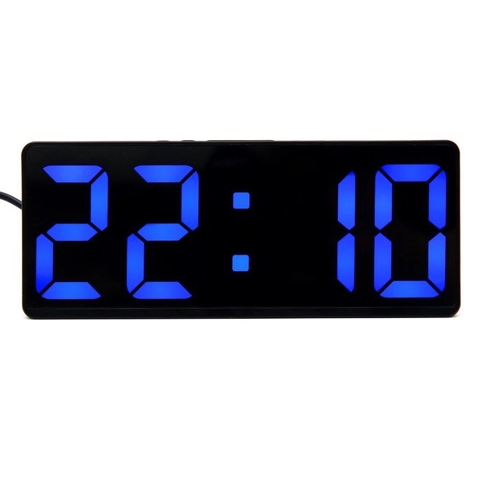 Часы настольные электронные: будильник, термометр, календарь, USB, 15х6.3 см, синие цифры от компании Интернет-гипермаркет «MOLL» - фото 1