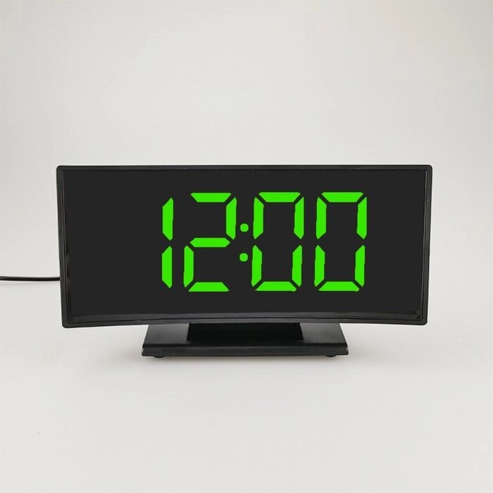 Часы настольные электронные: будильник, термометр, календарь, зеленые цифры, 17х9.5х4.2 см от компании Интернет-гипермаркет «MOLL» - фото 1