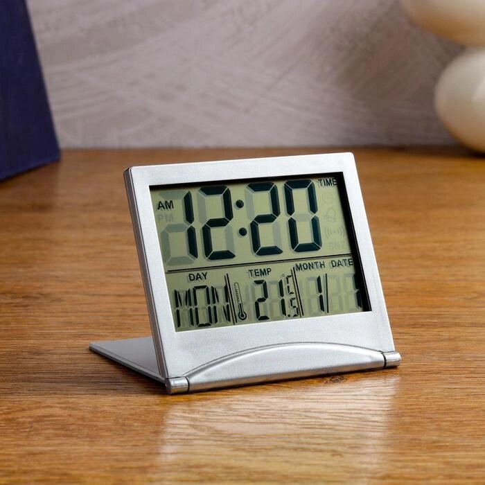 Часы настольные электронные: календарь, будильник, термометр,  CR2025 8.8х7.8 см от компании Интернет-гипермаркет «MOLL» - фото 1
