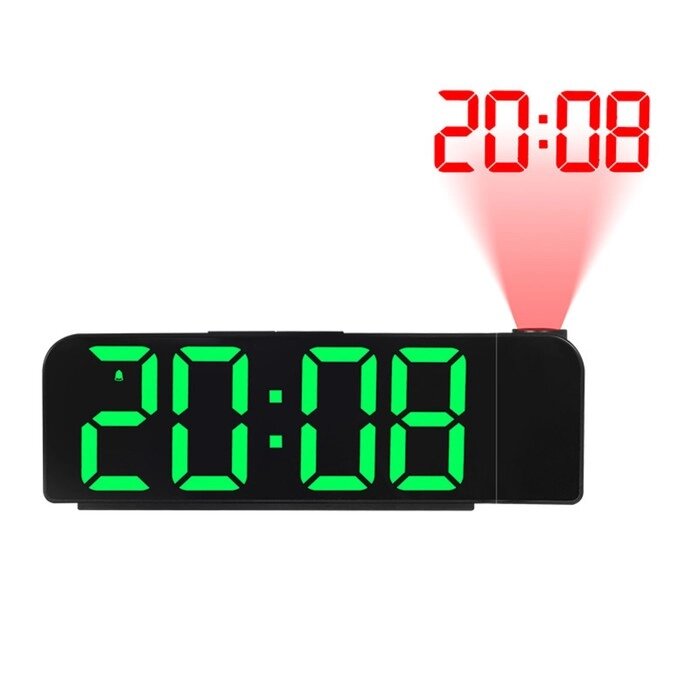 Часы настольные электронные с проекцией: будильник, термометр, календарь, 19.6 х 6.5 см от компании Интернет-гипермаркет «MOLL» - фото 1