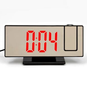 Часы настольные электронные с проекцией: будильник, термометр, календарь, USB, 18.5 x 7.5 см 91977