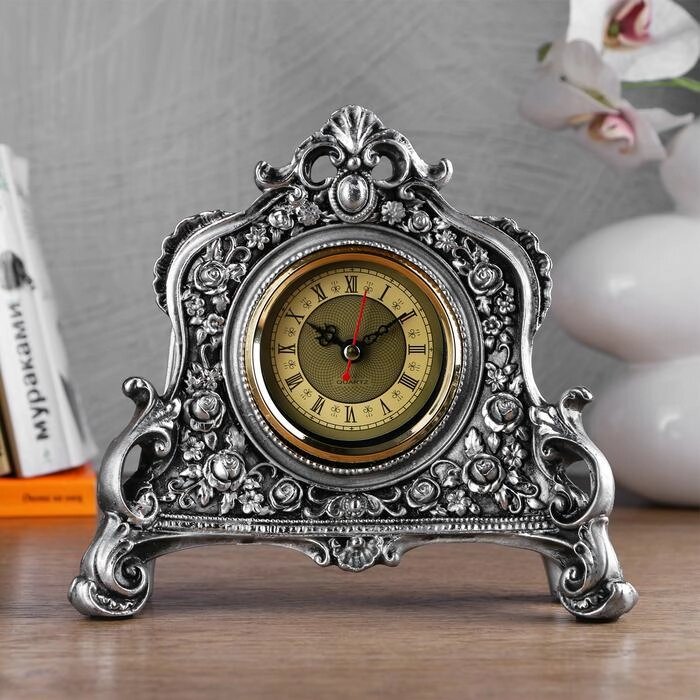 Часы настольные "Каминные", цвет серебряный, 21х19х6.5 см от компании Интернет-гипермаркет «MOLL» - фото 1