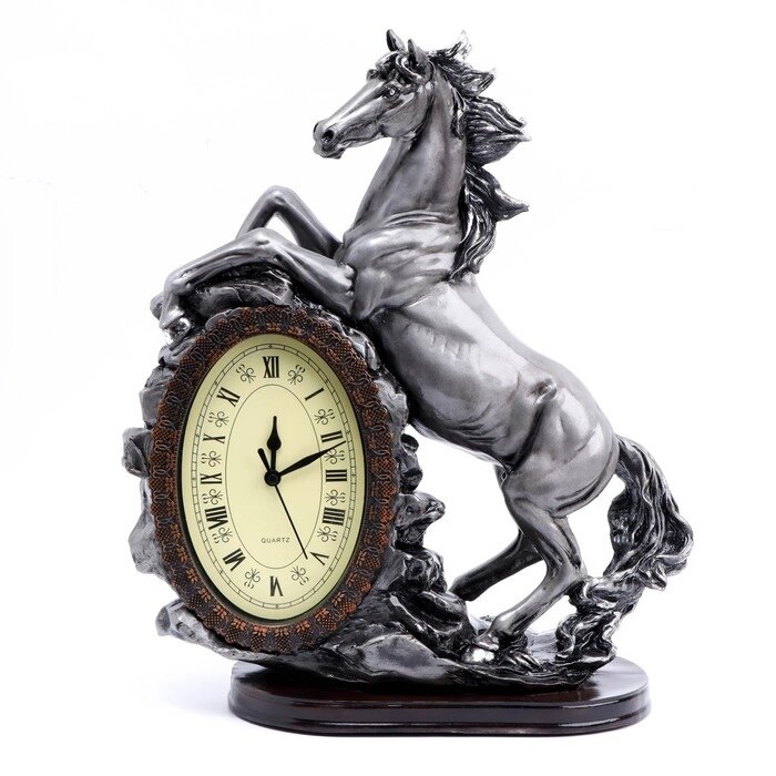 Часы настольные "Лошадь", цвет  серебро, 40х31х15 см от компании Интернет-гипермаркет «MOLL» - фото 1