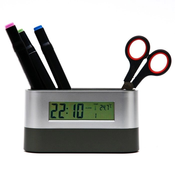 Часы-органайзер настольные электронные: будильник, термометр, календарь, 15.1 х 4.7 см от компании Интернет-гипермаркет «MOLL» - фото 1