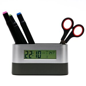 Часы-органайзер настольные электронные: будильник, термометр, календарь, 15.1 х 4.7 см