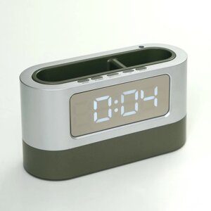 Часы-органайзер под ручки, с календарём, будильником, секундомером, белые цифр,3 бат,3ААА, USB