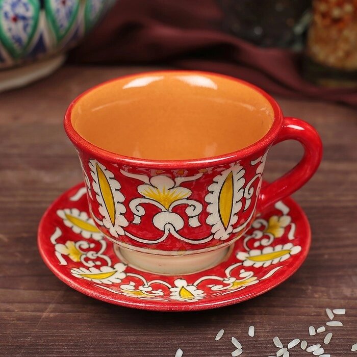 Чайная пара 0,1л (тарелка 10см, чашка 7,5см) красная от компании Интернет-гипермаркет «MOLL» - фото 1