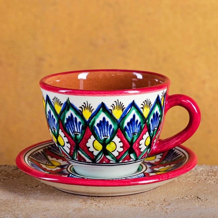 Чайная пара 0,25л Риштанская керамика, красная от компании Интернет-гипермаркет «MOLL» - фото 1