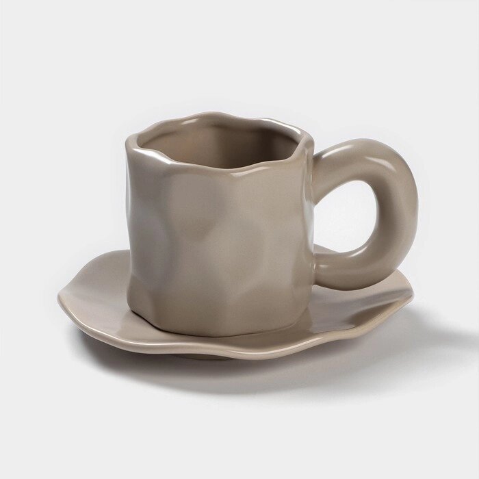 Чайная пара "Базальт"  чашка 200 мл, блюдце 14,8*13 цвет серый от компании Интернет-гипермаркет «MOLL» - фото 1