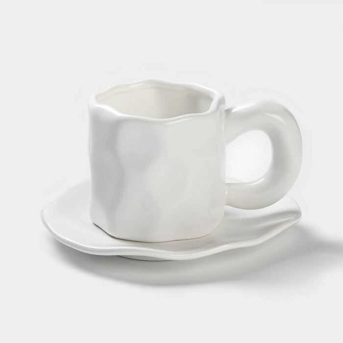 Чайная пара "Базальт"  кружка 200 мл, блюдце 14,8*13 цвет белый от компании Интернет-гипермаркет «MOLL» - фото 1