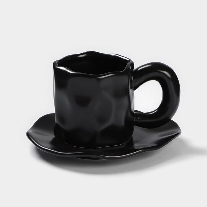 Чайная пара "Базальт"  кружка 200 мл, блюдце 14,8*13 цвет черный от компании Интернет-гипермаркет «MOLL» - фото 1