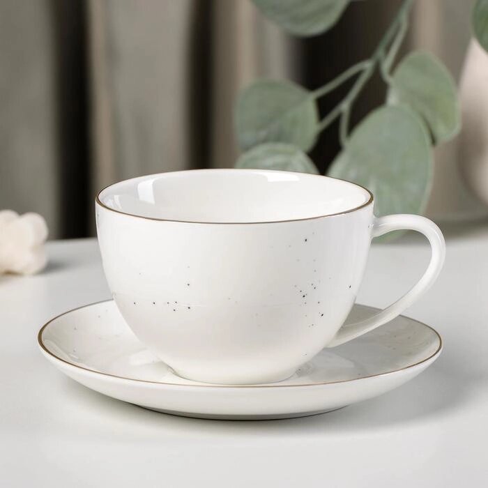 Чайная пара Доляна "Млечный путь", чашка 220 мл, блюдце d=13,5 см, цвет белый в крапинку от компании Интернет-гипермаркет «MOLL» - фото 1