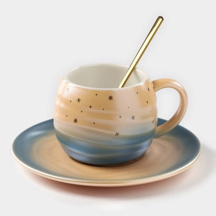 Чайная пара керамическая "Магия", 3 предмета: кружка 260 мл, блюдце d=15,8 см, ложка h=14 см, цвет от компании Интернет-гипермаркет «MOLL» - фото 1